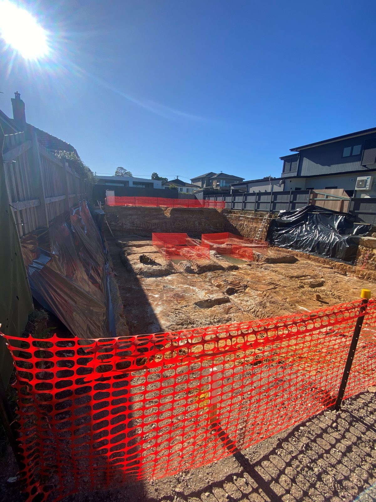 Completed basement excavation detailed to level and secured for handover, Rodd Point NSW