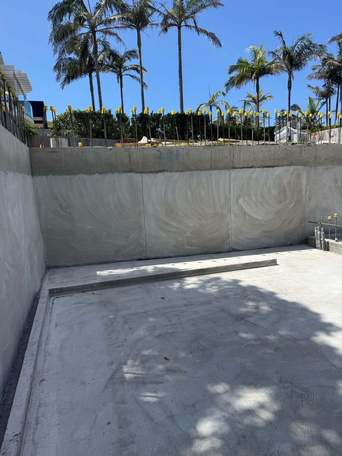 Completed shoring walls and capping beam around a basement, Freshwater NSW